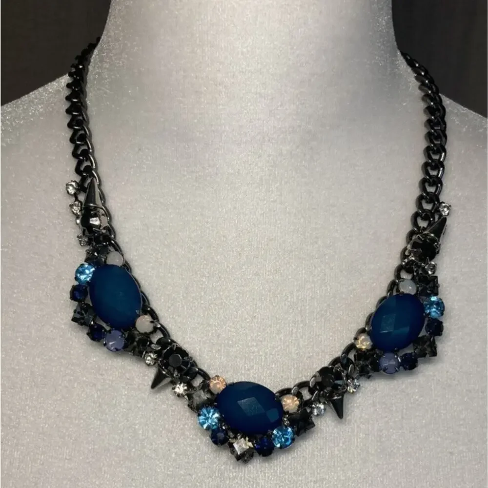 Express Women's Statement Necklace Blue Stones Studs Y2K